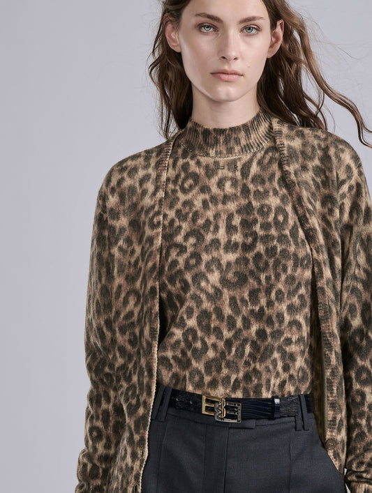 Leopard-print knit cardigan