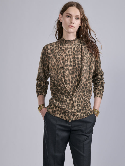 Leopard-print knit cardigan