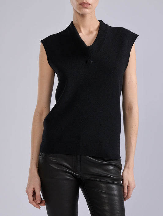 Black wool and cashmere sleeveless sweater