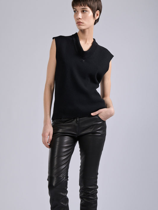 Black wool and cashmere sleeveless sweater