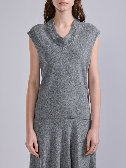 Grey wool and cashmere sleeveless sweater