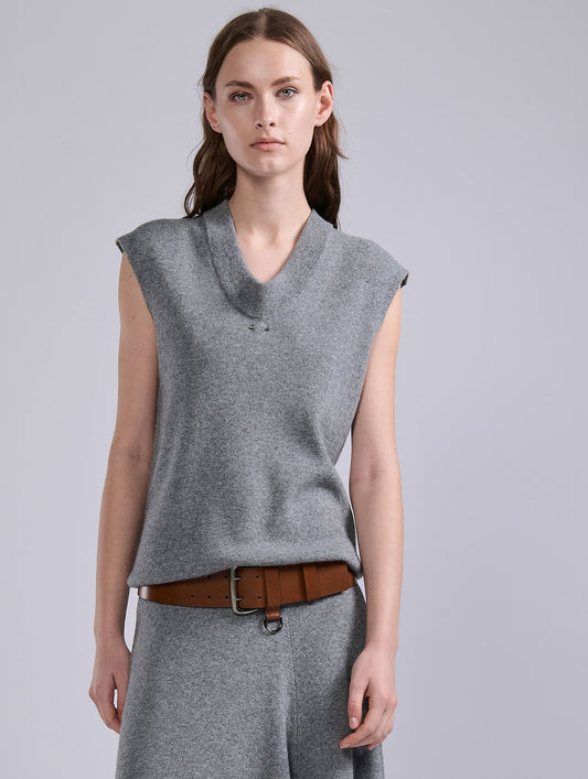 Grey wool and cashmere sleeveless sweater