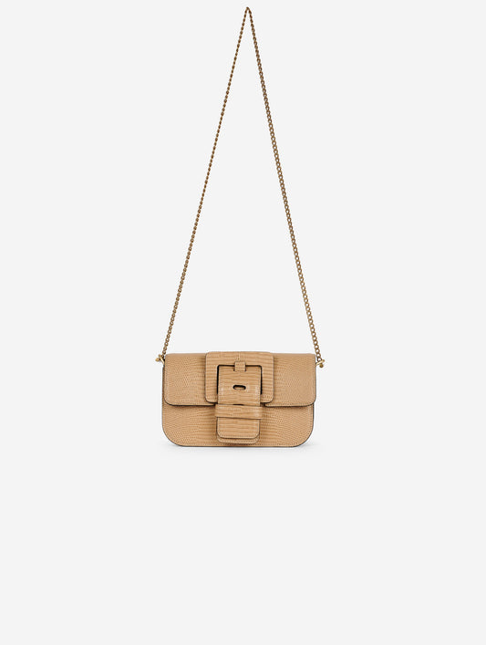 Small "Like Me" bag in camel lizard-embossed leather
