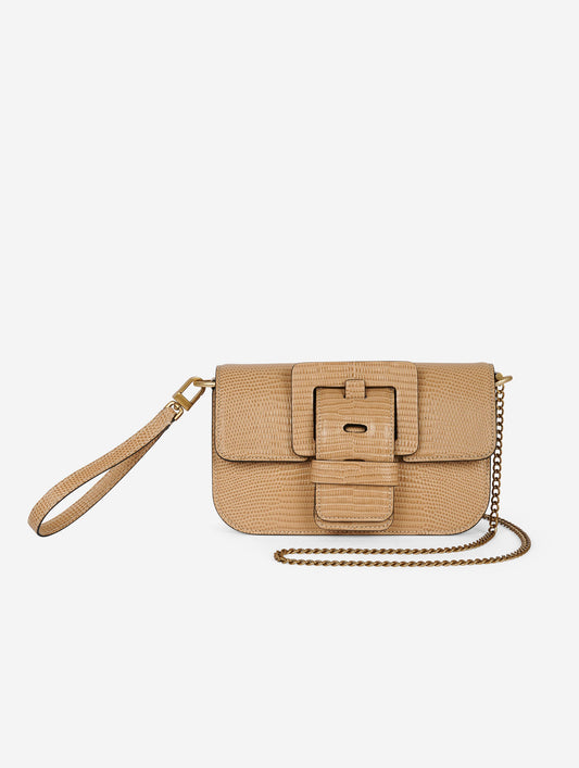 Small "Like Me" bag in camel lizard-embossed leather