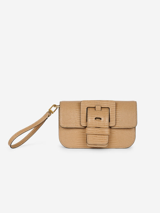 Small "Like Me" bag in camel lizard-embossed leather