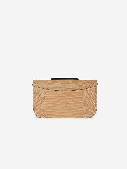 Small "Like Me" bag in camel lizard-embossed leather
