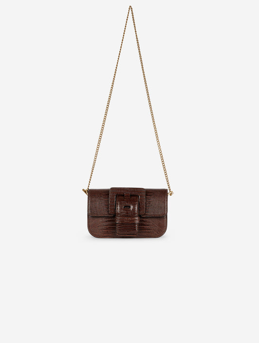 Small "Like Me" bag in brown lizard-embossed leather