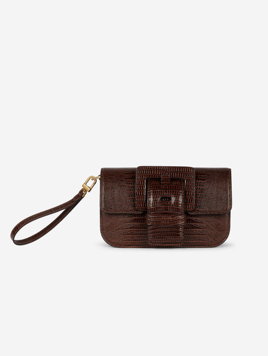Small "Like Me" bag in brown lizard-embossed leather