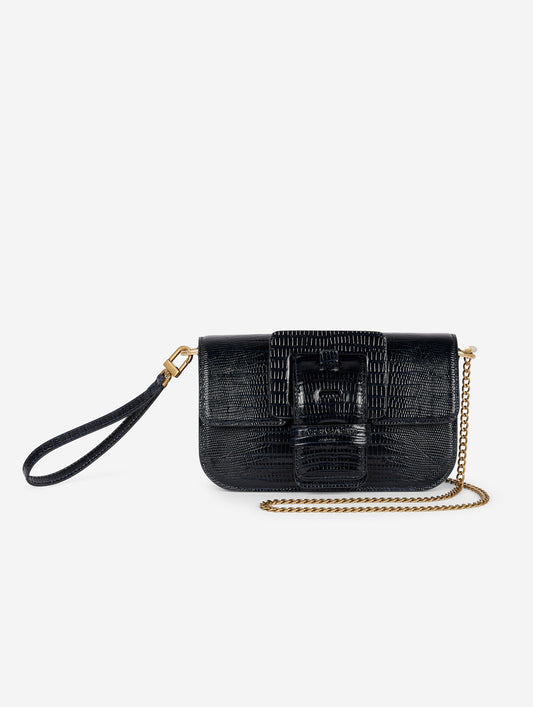 Small "Like Me" bag in navy lizard-embossed leather