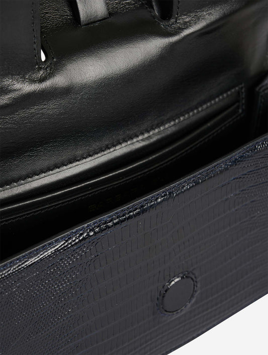 Small "Like Me" bag in navy lizard-embossed leather
