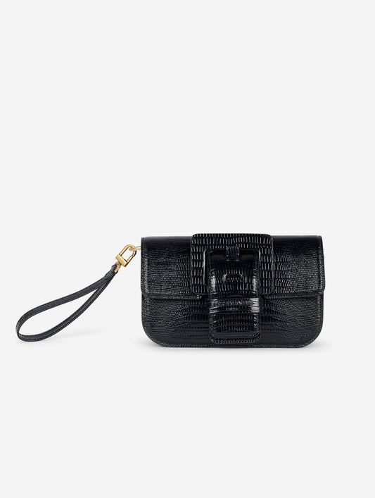 Small "Like Me" bag in navy lizard-embossed leather