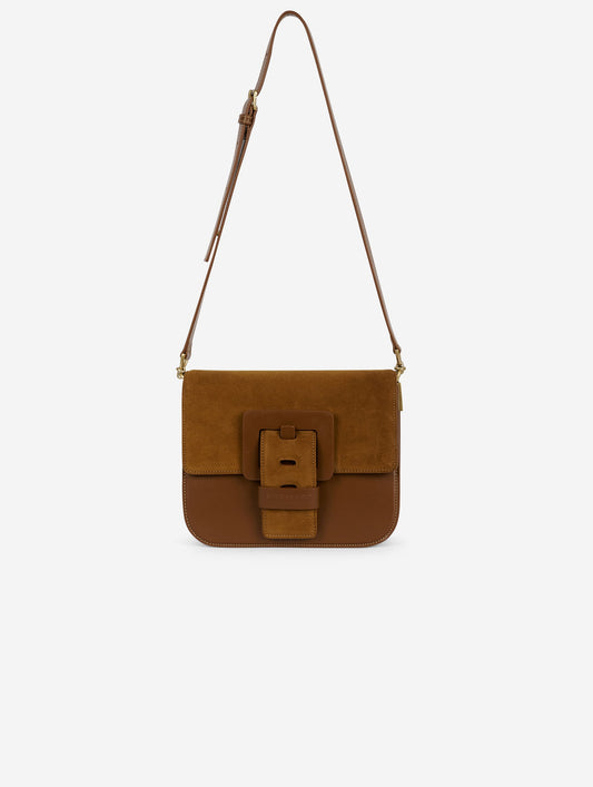 Caramel suede and leather "Touch Me" bag