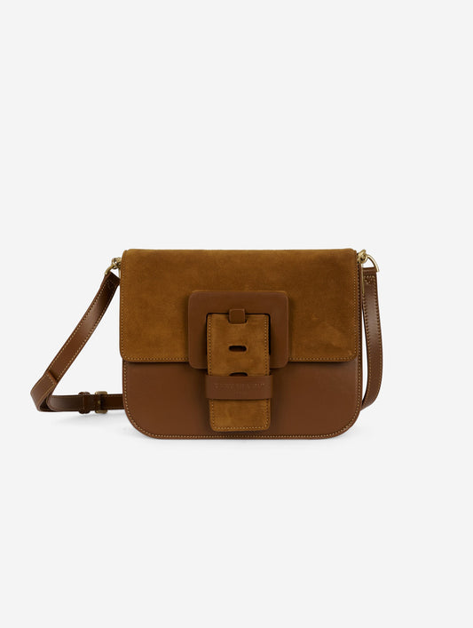 Caramel suede and leather "Touch Me" bag