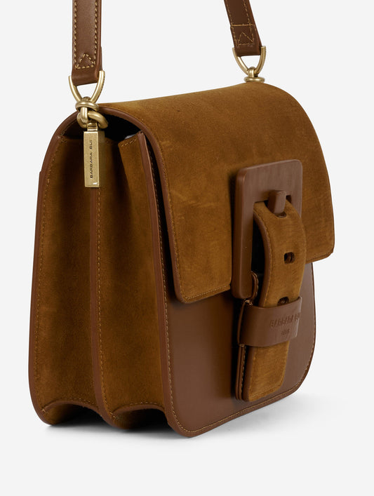 Caramel suede and leather "Touch Me" bag