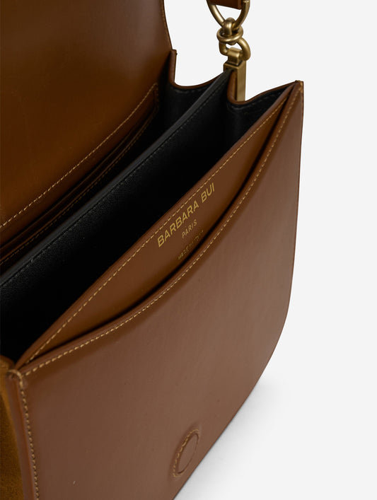 Caramel suede and leather "Touch Me" bag