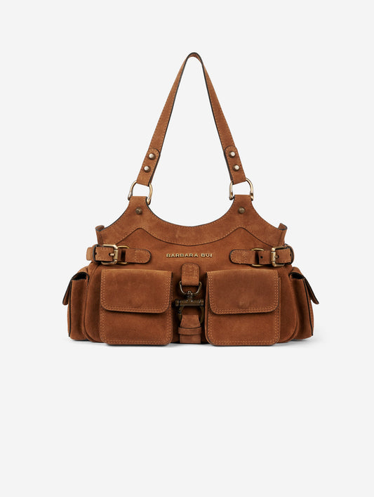 "BB Re-edition" bag in cognac suede