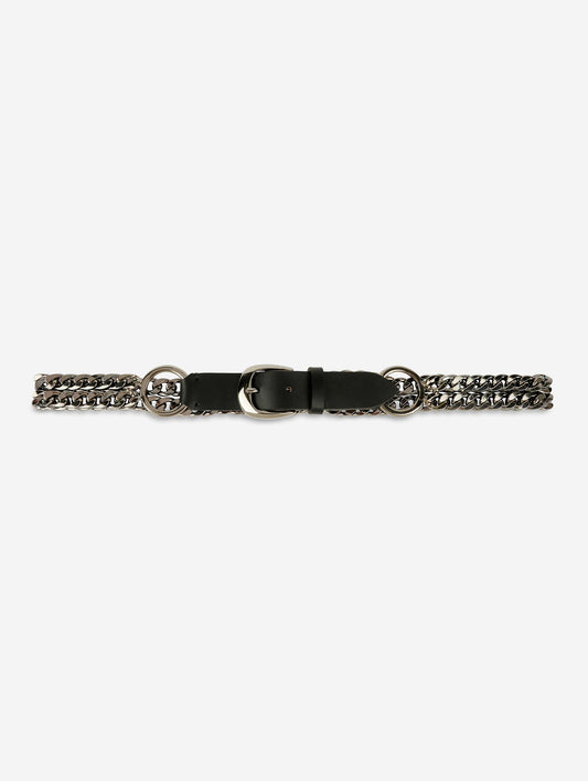 Large belt in black chain and leather