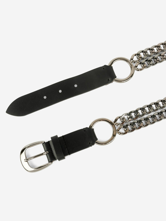 Large belt in black chain and leather