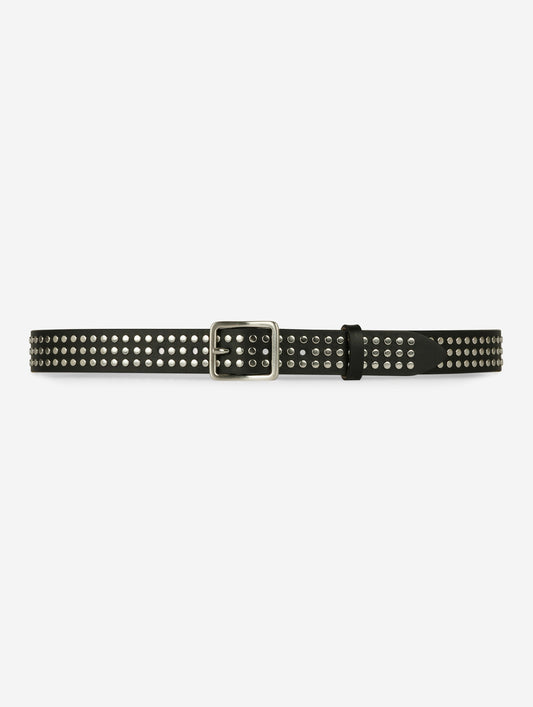 Large belt in black studded leather