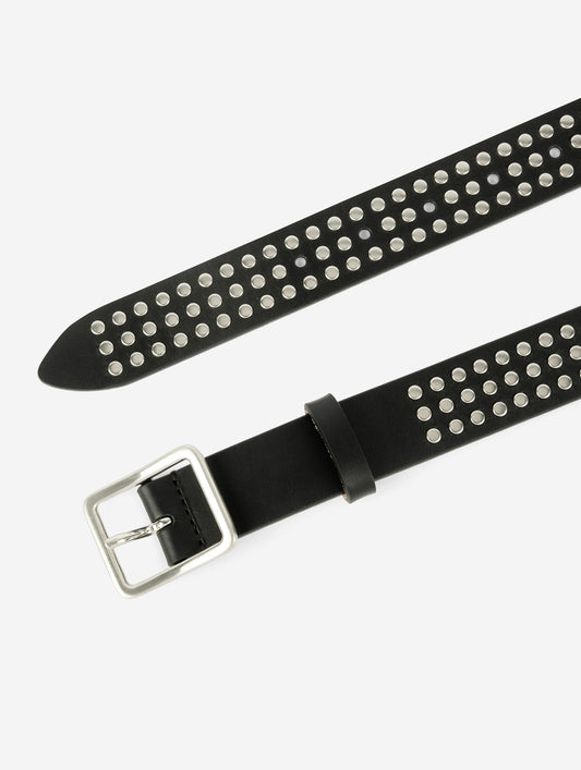 Large belt in black studded leather