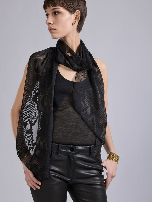 Black python devoré velvet scarf
