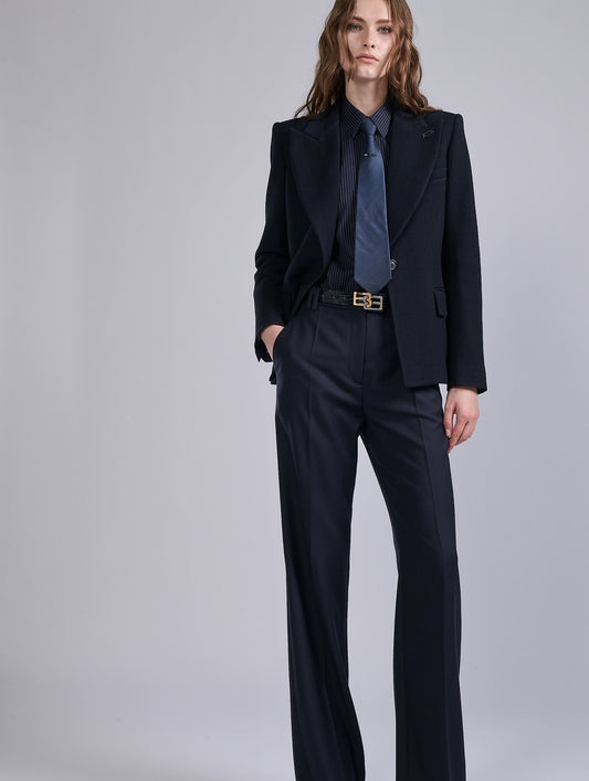 Navy fine wool-silk blend tie