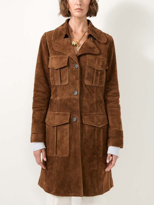 Brown suede trench coat