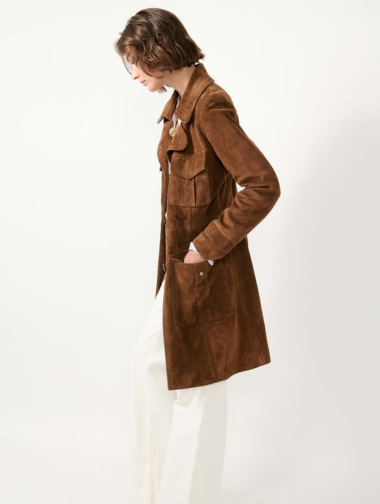 Brown suede trench coat