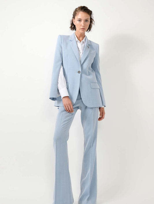 Sky blue herringbone crepe fitted jacket