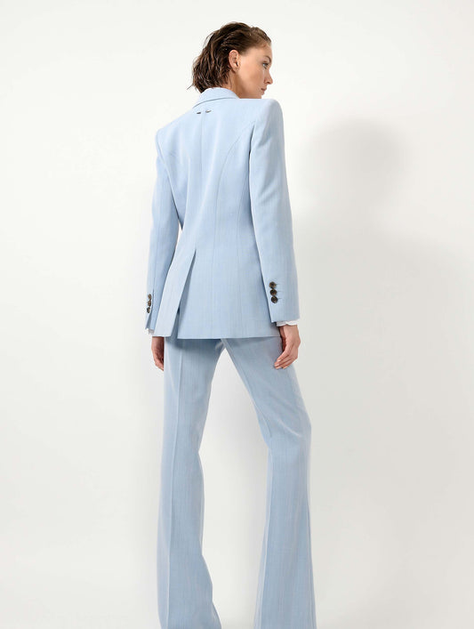 Sky blue herringbone crepe fitted jacket