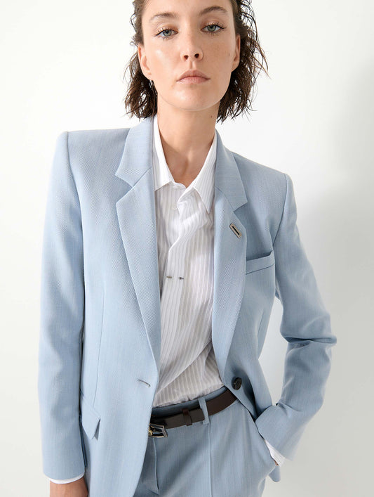 Sky blue herringbone crepe fitted jacket