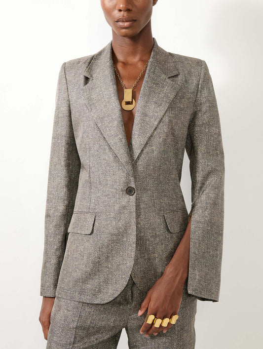 Lino print silk twill suit jacket