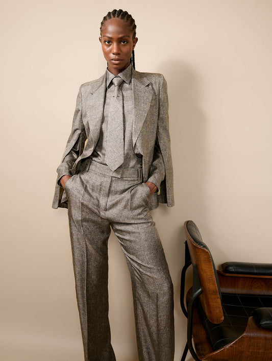 Lino print silk twill suit jacket