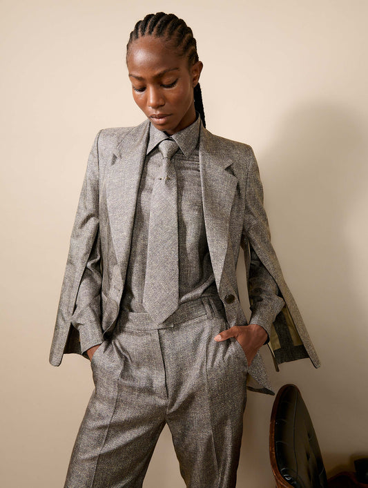 Lino print silk twill suit jacket
