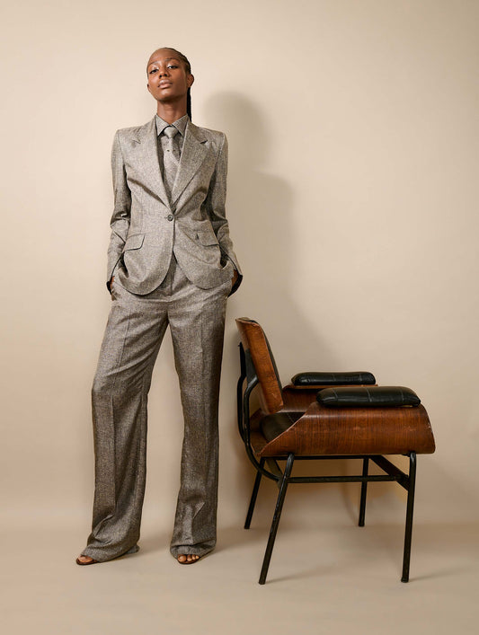 Lino print silk twill suit jacket