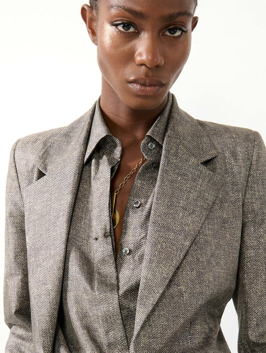 Lino print silk twill suit jacket