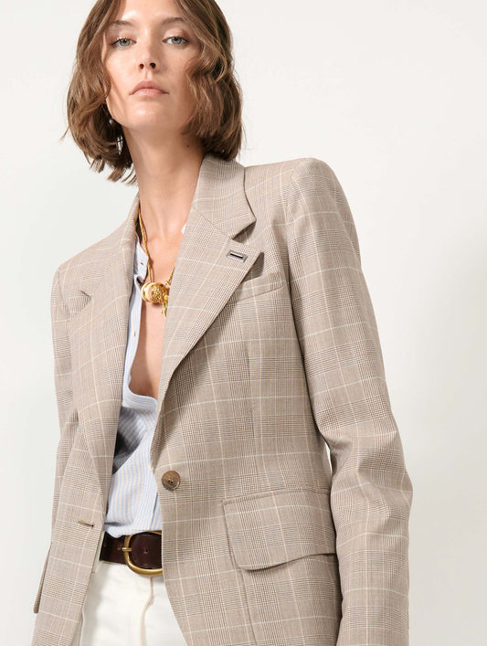Sand Prince of Wales check suit jacket