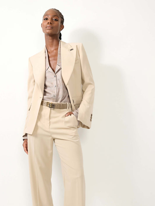 Sand wool gabardine fitted jacket