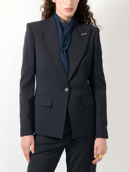 Navy wool gabardine fitted jacket