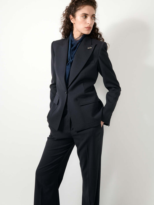 Navy wool gabardine fitted jacket