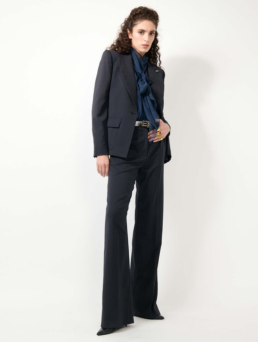 Navy wool gabardine fitted jacket