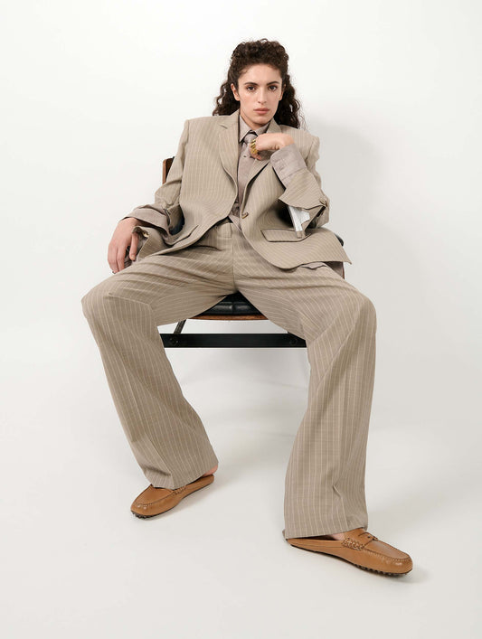 Straight-cut sand pinstripe jacket