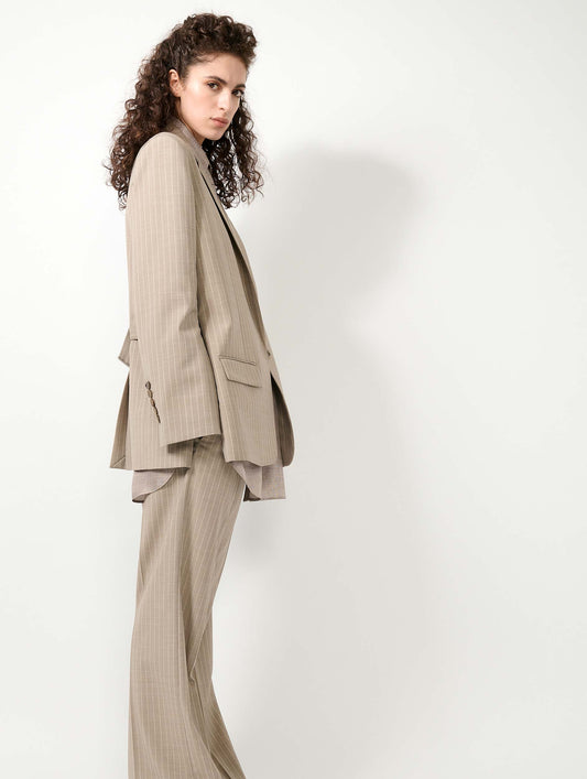 Straight-cut sand pinstripe jacket