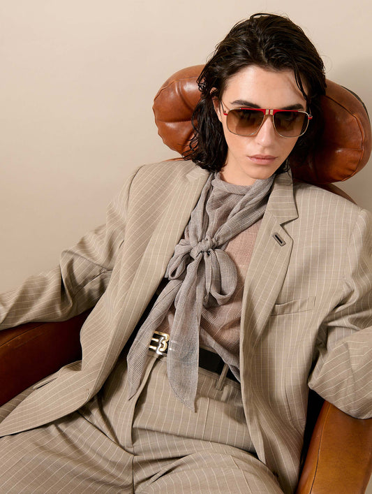 Straight-cut sand pinstripe jacket