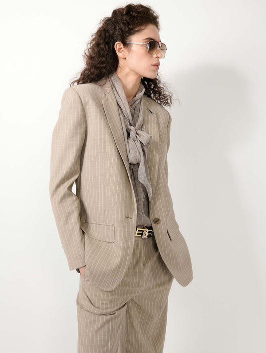 Straight-cut sand pinstripe jacket