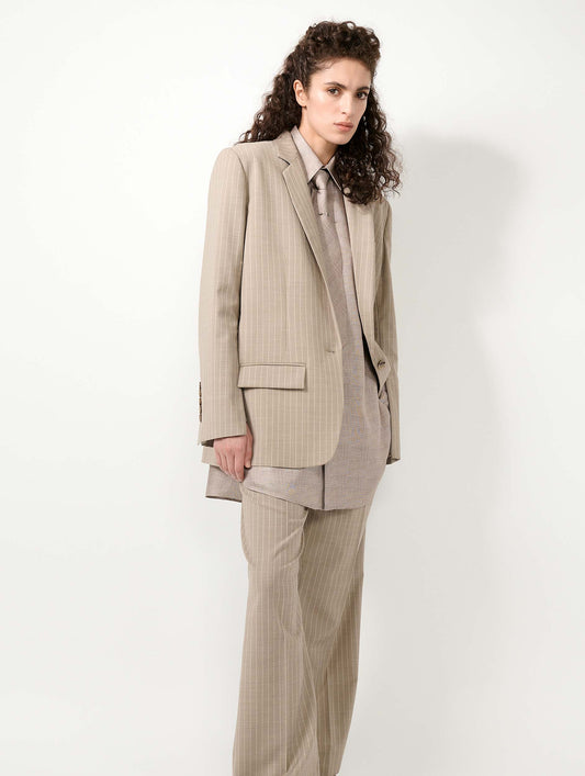 Straight-cut sand pinstripe jacket