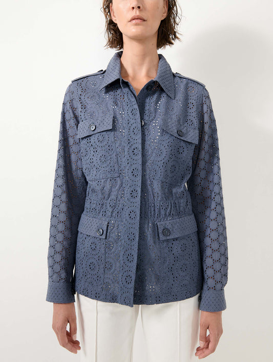 Denim blue broderie anglaise safari jacket