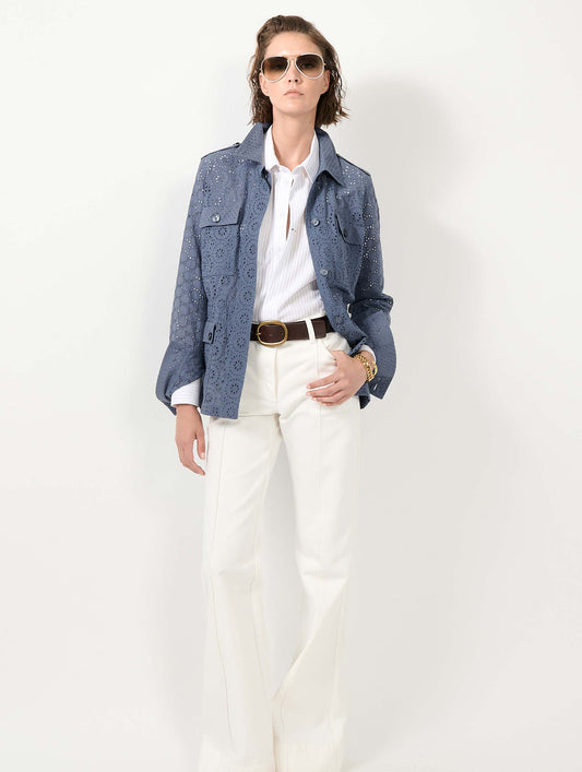 Denim blue broderie anglaise safari jacket