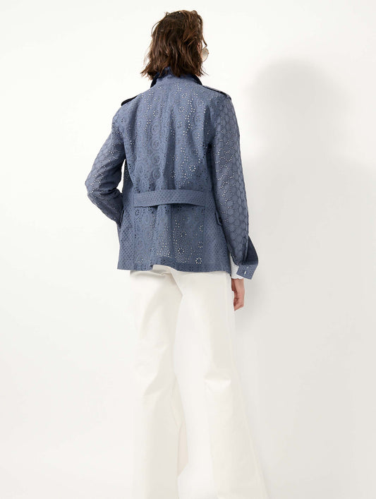 Denim blue broderie anglaise safari jacket