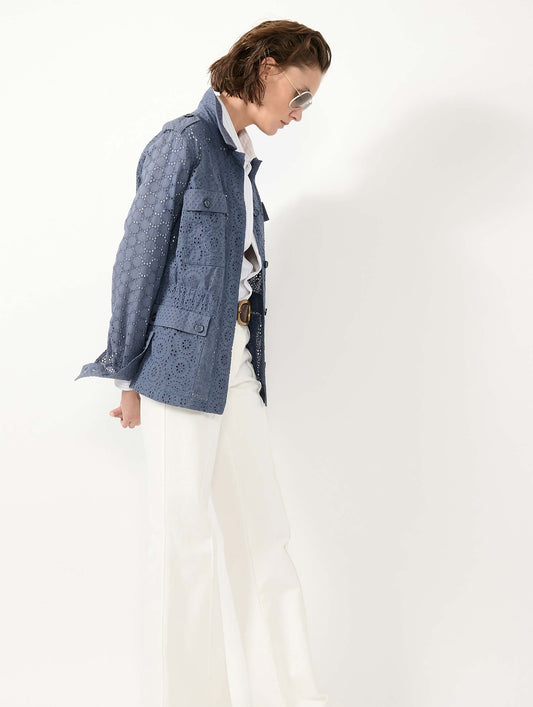Denim blue broderie anglaise safari jacket
